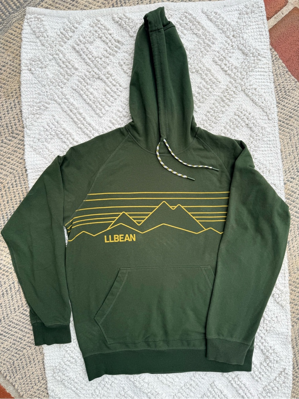 L.L. Bean Men’s Forest Green Hoodie with Yellow Mountain Graphic